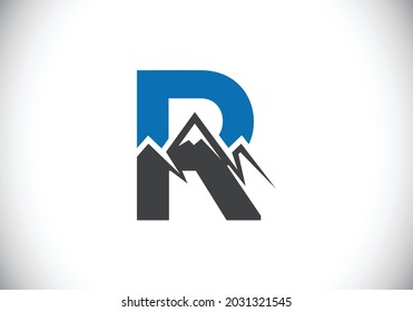 Initial R monogram alphabet with the mountain peak. Mountain Logo sign symbol. Font emblem. Modern vector logo for the business, and company identity