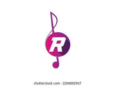 Initial R monogram alphabet with a musical note. Musical sign symbol. logo design template.