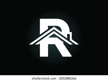 Initial R monogram alphabet with the roof. Home or house sign. Real estate logo concept. Font emblem. Modern vector logo for Real estate business and company identity.