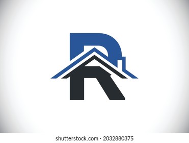 Initial R monogram alphabet with the roof. Home or house sign. Real estate logo concept. Font emblem. Modern vector logo for Real estate business and company identity.