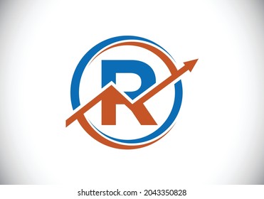 Diseño inicial del símbolo de monograma R incorporado con la flecha. Concepto de logotipo financiero o de éxito. emblema de letra. Logotipo de la identidad comercial y de empresa de contabilidad