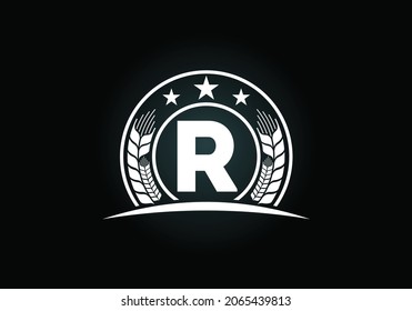 Initial R monogram alphabet symbol design incorporated with Wheat, barley, or rye. Agriculture logo concept. Font emblem. Logo for agriculture business and company identity