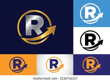 Initial R monogram alphabet symbol design incorporated with the arrow. Financial or success logo concept. Font emblem. Logo for business and company identity
