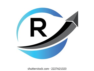 Initial R-Monogramm-Buchstabensymbol-Design, das mit dem Pfeil integriert ist. Logo-Konzept für Finanzen oder Erfolg.
