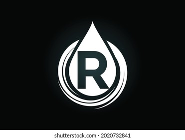 Initial R monogram alphabet with water drop in a spiral. Waterdrop logo design vector template. Font emblem. Modern vector logo for business and company identity