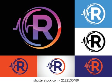 Initial R monogram with health Pulse. Heartbeat logo design. Logo for medical or health business