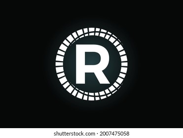 Alfabeto inicial de letra en monograma R en un círculo abstracto de explosión solar. emblema de letra. Símbolo de símbolo del icono de la explosión de sol. Diseño de logotipo vectorial moderno para identidad empresarial y de empresa.