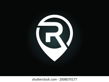 Initial R monogram letter alphabet with location icon pin sign. Font emblem. Navigation map, GPS, direction, place, compass, contact, search concept. Modern vector logo design for business and company