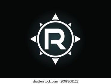 Initial R monogram letter alphabet in a compass. Font emblem. Compass logo sign symbol. Modern vector logo design for business and company identity.