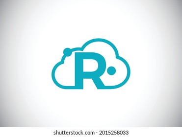 Initial R monogram letter alphabet with the cloud. Cloud computing provider service logo. Modern cloud technology vector logo design for business, and company identity.