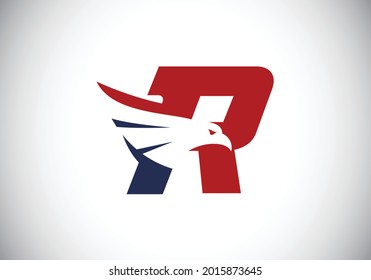 Initial R monogram letter alphabet with Eagle head negative space symbol. Creative Eagle head vector illustration. Modern logo design for business, and company identity.
