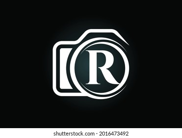 Initial R monogram letter alphabet with a camera icon. Photography logo vector illustration. Modern logo design for photography business, and company identity.