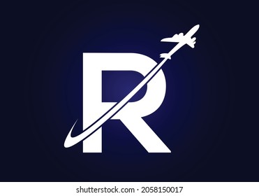 Initial R monogram letter alphabet with a travel logo design. Font emblem. Modern vector logotype for business and company identity.