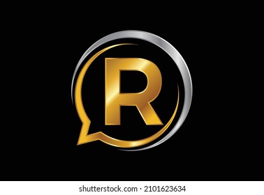 Initial R monogram letter alphabet with a bubble chat icon. Talking, chatting logo concept. Modern logo design for a consultancy business, and company identity.