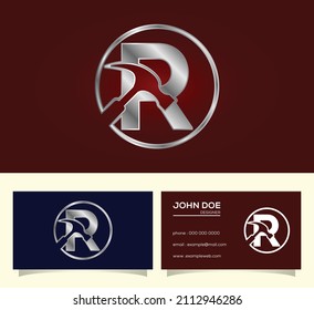 Initial R monogram letter alphabet with a Hammer. Repair, renovation, and construction logo.