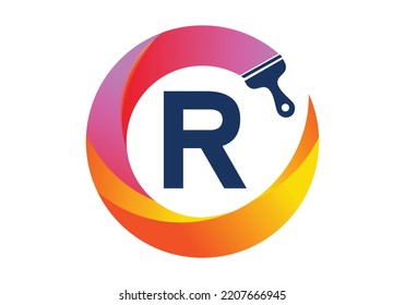 Initial R monogram letter alphabet in a circle with brush splash. transparent gradient color style, creative letter a logo design . Modern vector logo design for painting business and company identity