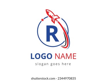 Initial R monogram letter alphabet with a Rocket logo design. Rocket icon. Font emblem. Modern vector logotype Template
