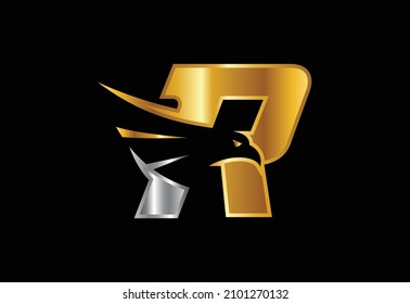 Initial R monogram letter with Eagle head negative space symbol. Creative Eagle head vector design