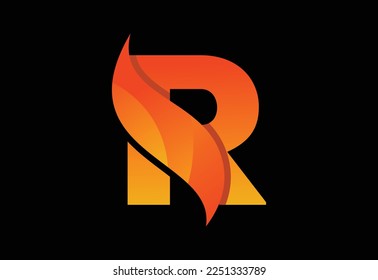 Initial R monogram letter with a swoosh or flame. Fire flames or swoosh design vector illustration