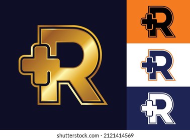 Initial R monogram with a plus sign. Logo for medical or health business, and company identity