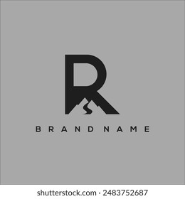 initial R mountains and rivers. Rock logo vector
