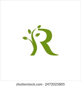 initial R nature organic tree leaf logo design