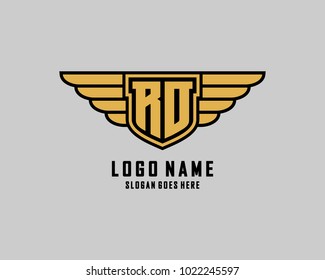 Initial R and O wing shield logo template vector