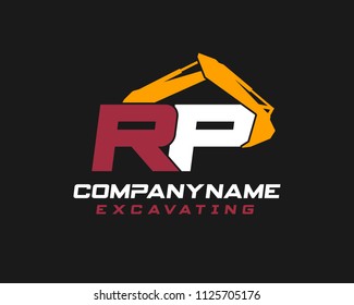 Initial R P excavator logo concept vector with arm excavator template vector.