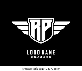 Initial R & P wing logo template vector