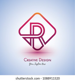 Initial R Rounded Rectangle Framed Letter Logo Design Vector with Gradient Colors