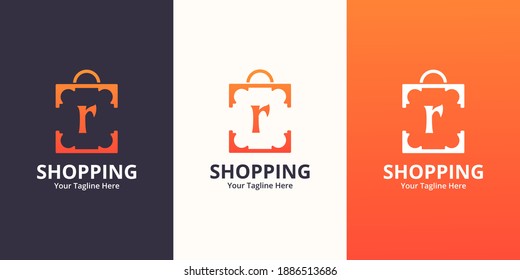 Initial  r Shop Logo designs Template. Illustration vector graphic of  letter and shop bag combination logo design concept. Perfect for Ecommerce,sale, discount or store web element. Company emblem