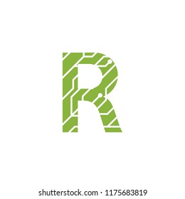 Initial R with technology logo concepts template vector