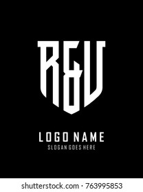 Initial R & U abstract shield logo template vector