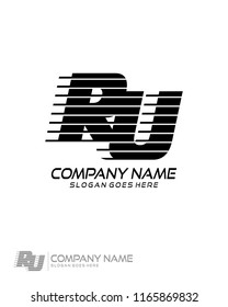 Initial R U speed line logo template vector