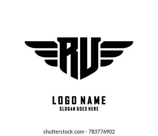 Initial R & U wing logo template vector