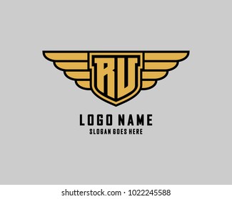 Initial R and U wing shield logo template vector