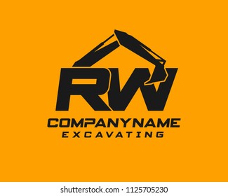 Initial R W excavator logo concept vector with arm excavator template vector.