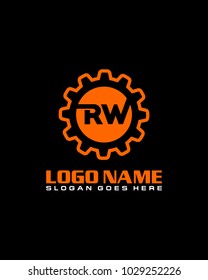 Initial R & W gear logo template vector