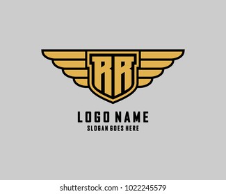Initial R and R wing shield logo template vector