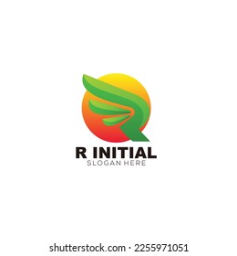 initial r with wings icon logo design colorful