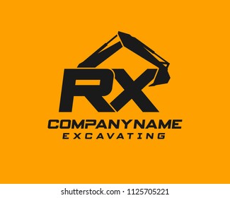Initial R X excavator logo concept vector with arm excavator template vector.