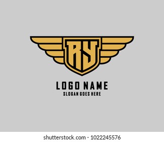 Initial R and Y wing shield logo template vector