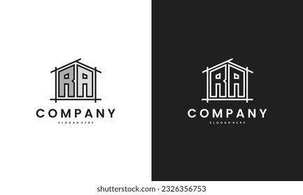 Initial RA home logo with creative house element in line art style vector design template