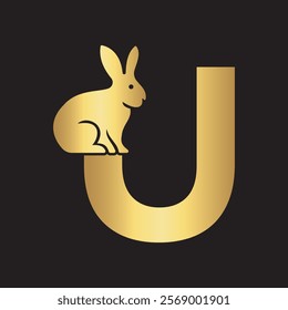 Initial Rabbit Logo Combine With Letter U Vector Template