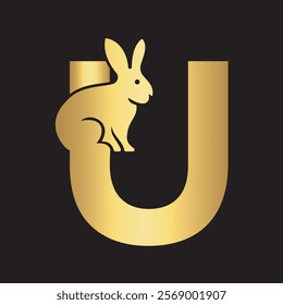 Initial Rabbit Logo Combine With Letter U Vector Template