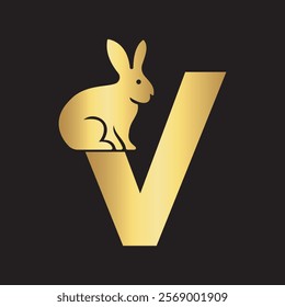 Initial Rabbit Logo Combine With Letter V Vector Template