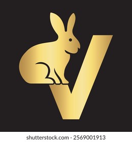 Initial Rabbit Logo Combine With Letter V Vector Template