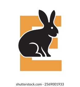 Initial Rabbit Logo Combine With Letter E Vector Template