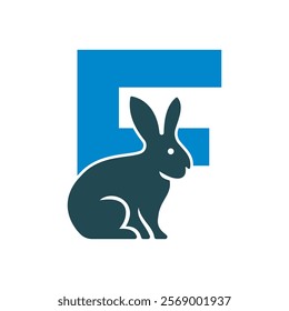 Initial Rabbit Logo Combine With Letter F Vector Template