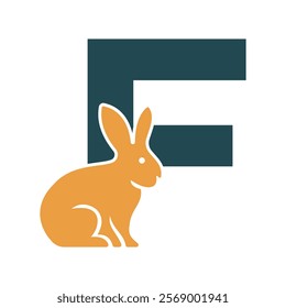 Initial Rabbit Logo Combine With Letter F Vector Template